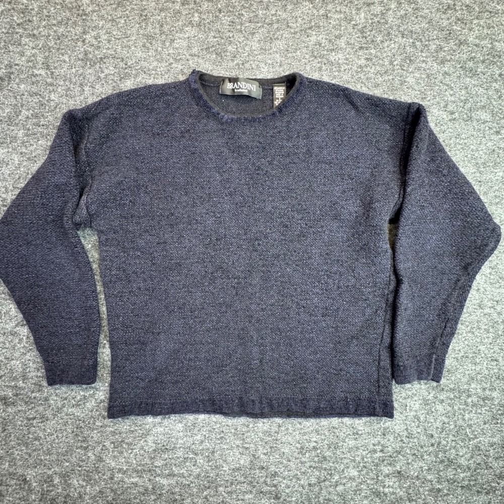 Brandini Crewneck Sweater Mens Small‎ Navy Blue Wool Blend Textured Knit Fits XS